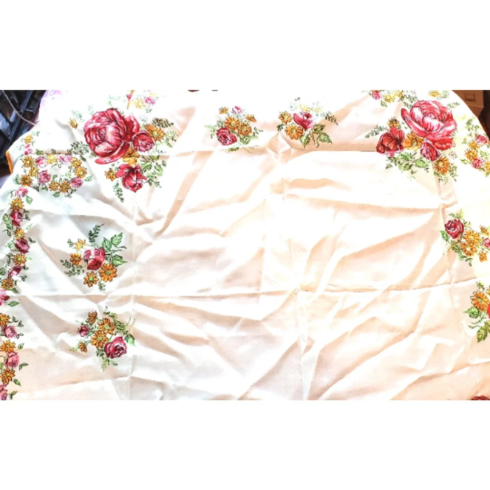 Vintage Cabbage Roses Scarf- Pink & Red Flowers-‎ Mid-century Designer d1-